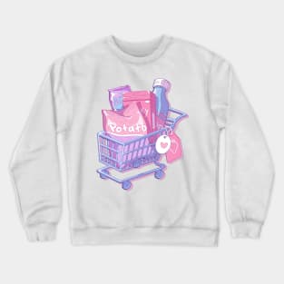 The cute shopping cart and some snacks (pastel yellow background) Crewneck Sweatshirt